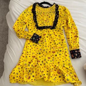 Cynthia Rowley Yellow Elegant Floral Dress with Black Details